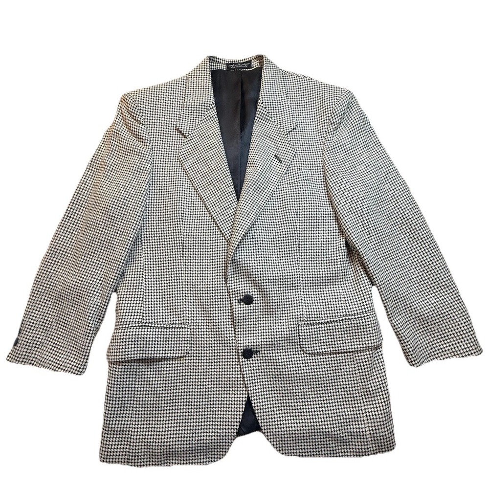 VTG 90s Ron Chereskin Money Preppy Premier Men 42R Houndstooth Blazer Wool Blend